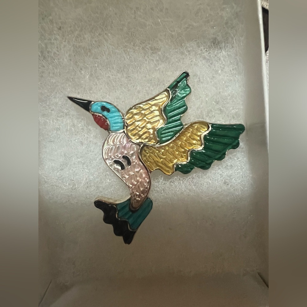 Native American Brooch Hummingbird Inlay Pin by Zuni Artist Tamara Pinto Signed - Picture 12 of 13